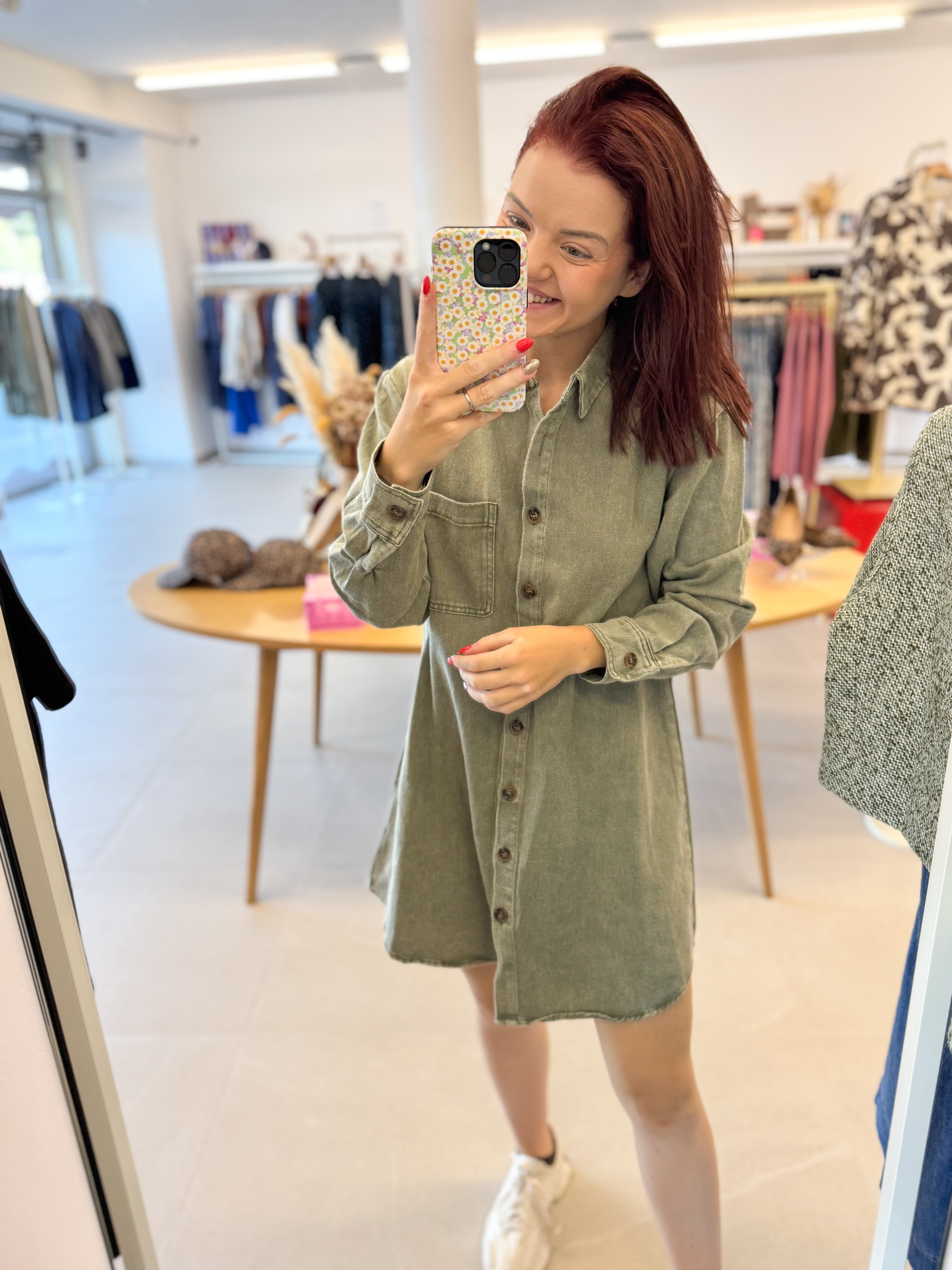 Denim dress longsleeve - Khaki