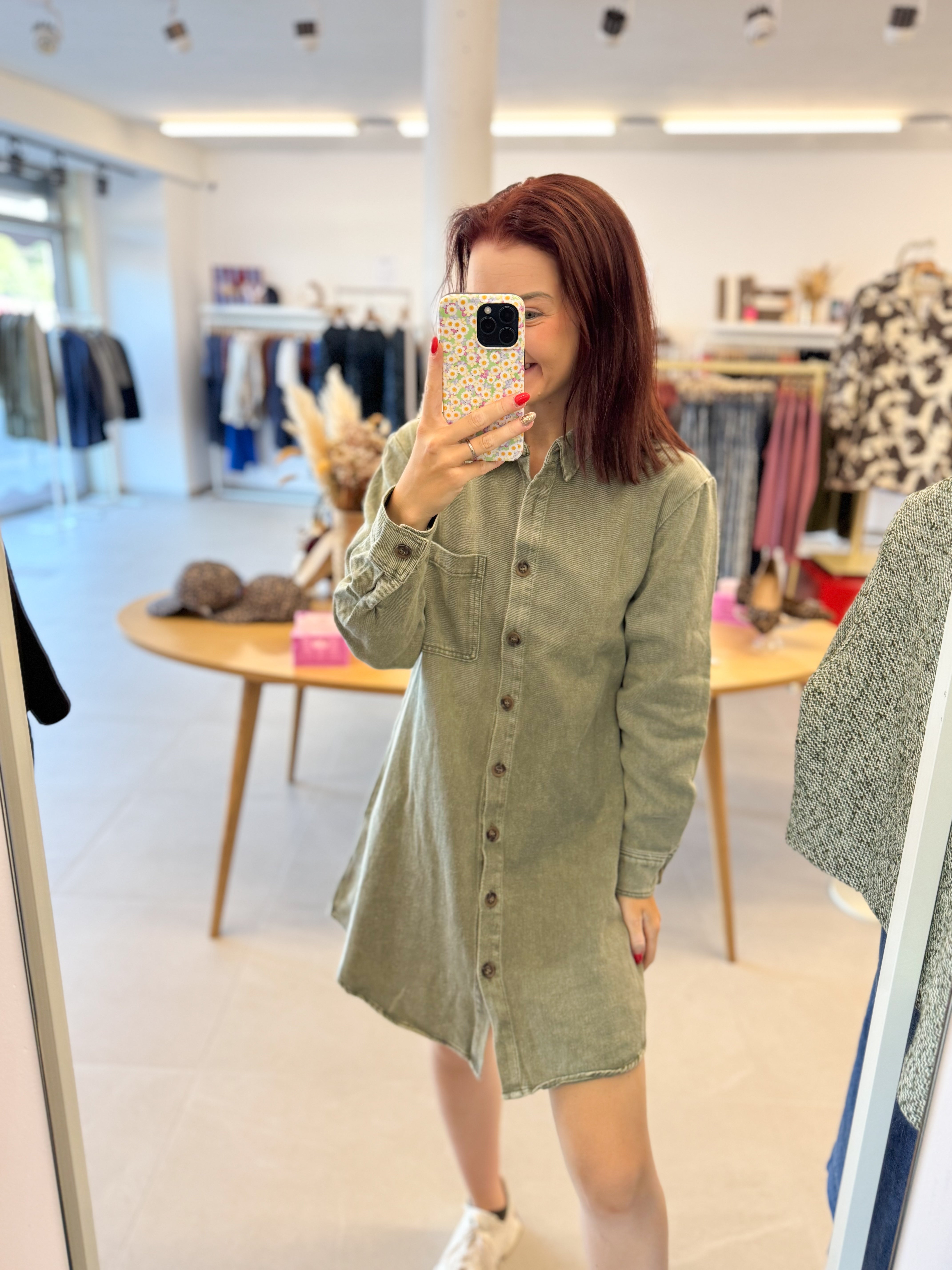 Denim dress longsleeve - Khaki