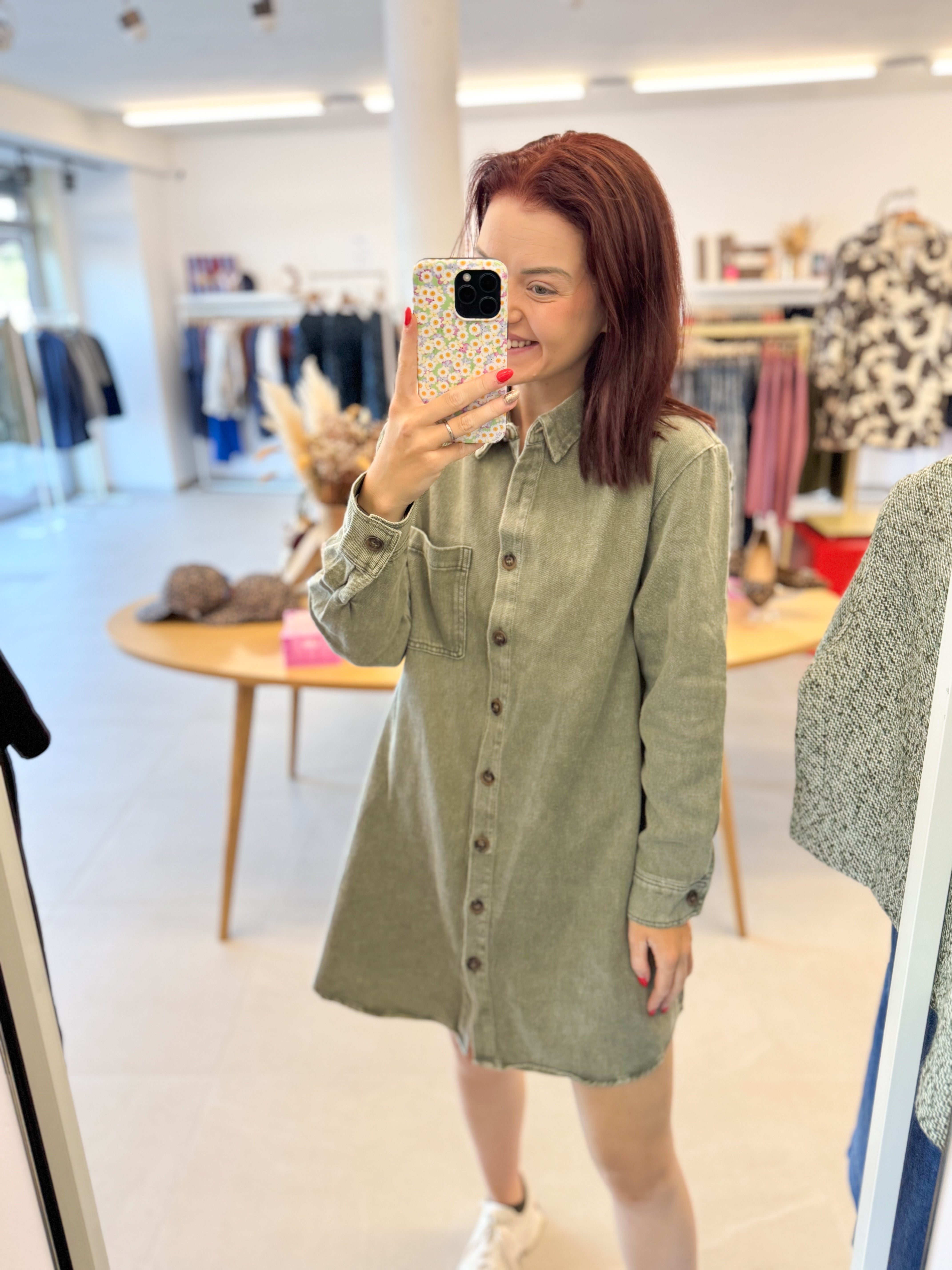 Denim dress longsleeve - Khaki