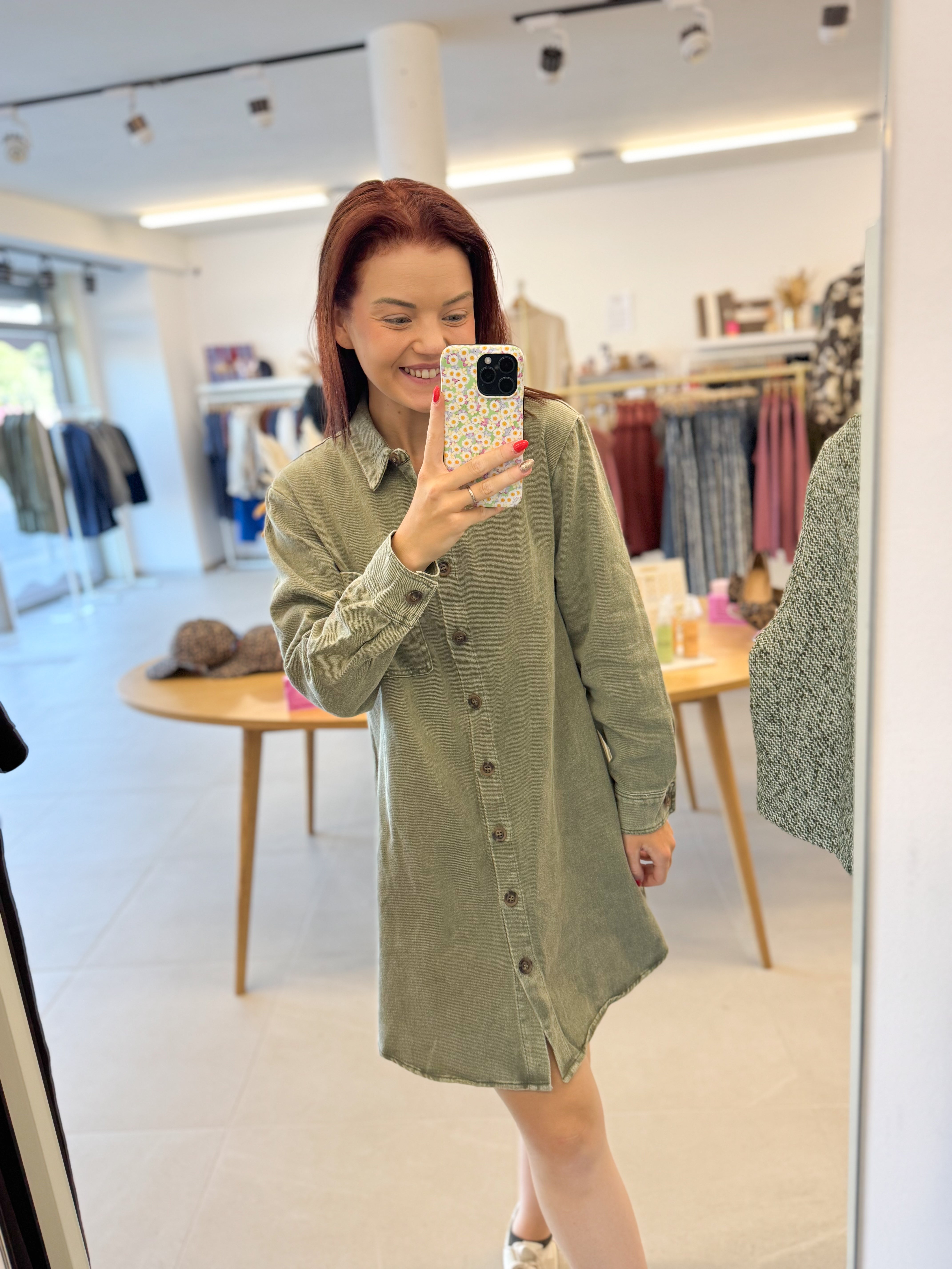 Denim dress longsleeve - Khaki
